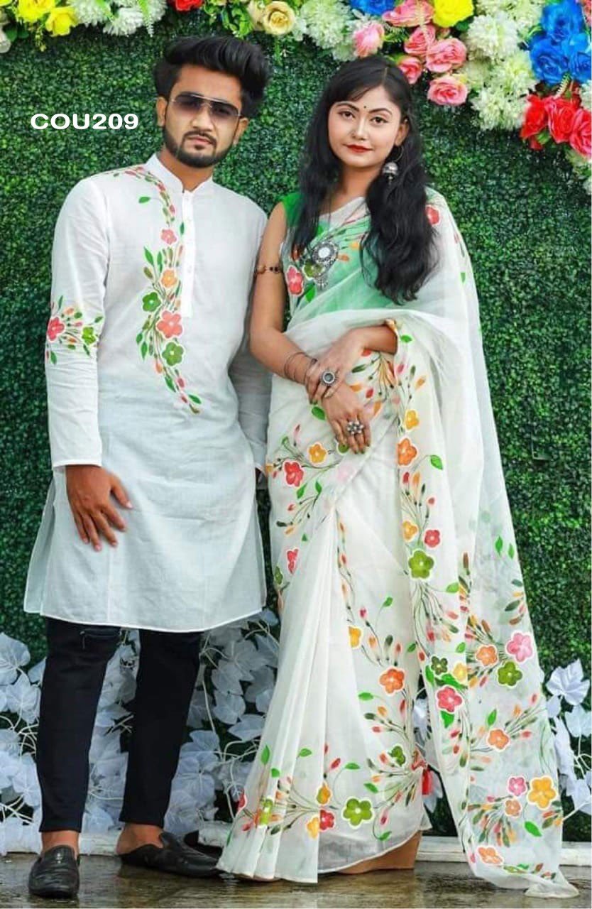 Designer Couple Combo Dresses Couple Kurta and Saree Set Kurta Saree for  Husband Wife Marriage Anniversary Gift Ladies Gents Party Wear - Etsy